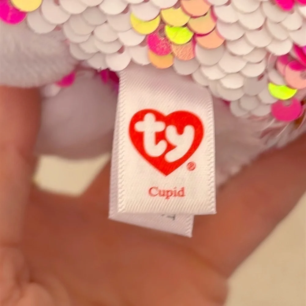 Brand New Ty FIippables Sequins Cupid the Valentine Cat Plush & Pink Boba Diary